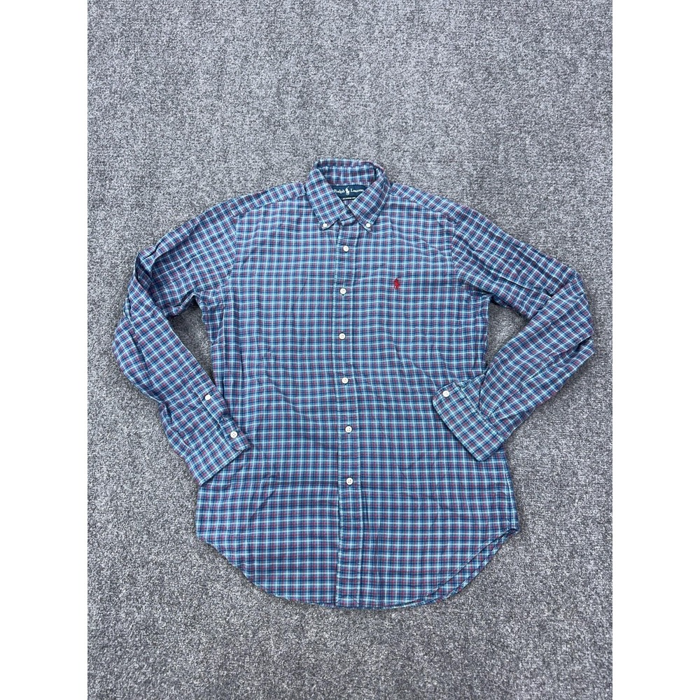 Vintage Ralph Lauren Shirt Mens S Blue Plaid Cotton Long Sleeve Button Front